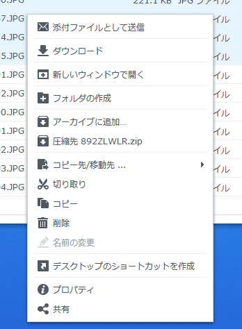 DSM File Station ファイルを選択して右クリック