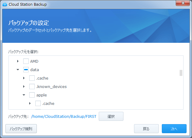 synology ds218 cloud station server バックアップの設定