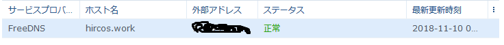 Synology DS218　DDNS設定　ステータス確認