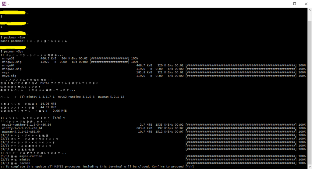 MSYS2 インストール pacman