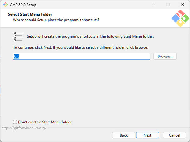 Synology DS220+ Git Server Select Start Menu Folder