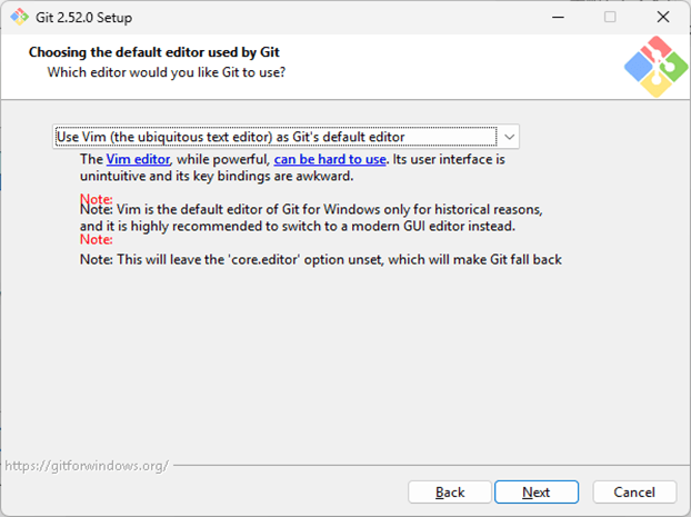 Synology DS220+ Git Server Choosing the default editor used by Git