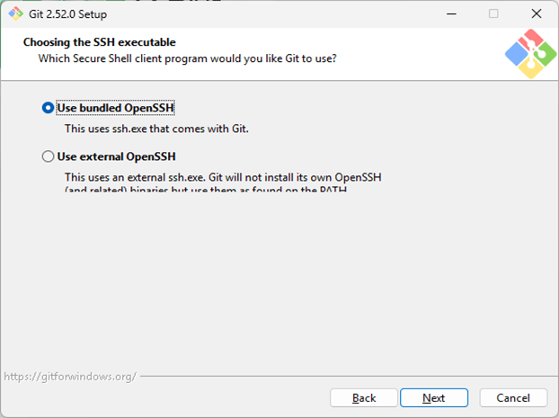 Synology DS220+ Git Server Choosing the SSH executable