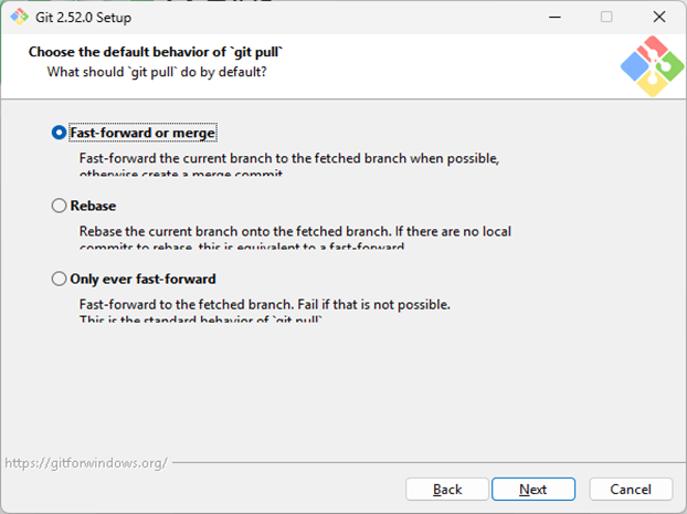 Synology DS220+ Git Server Choose the default behavior of 'git pull'